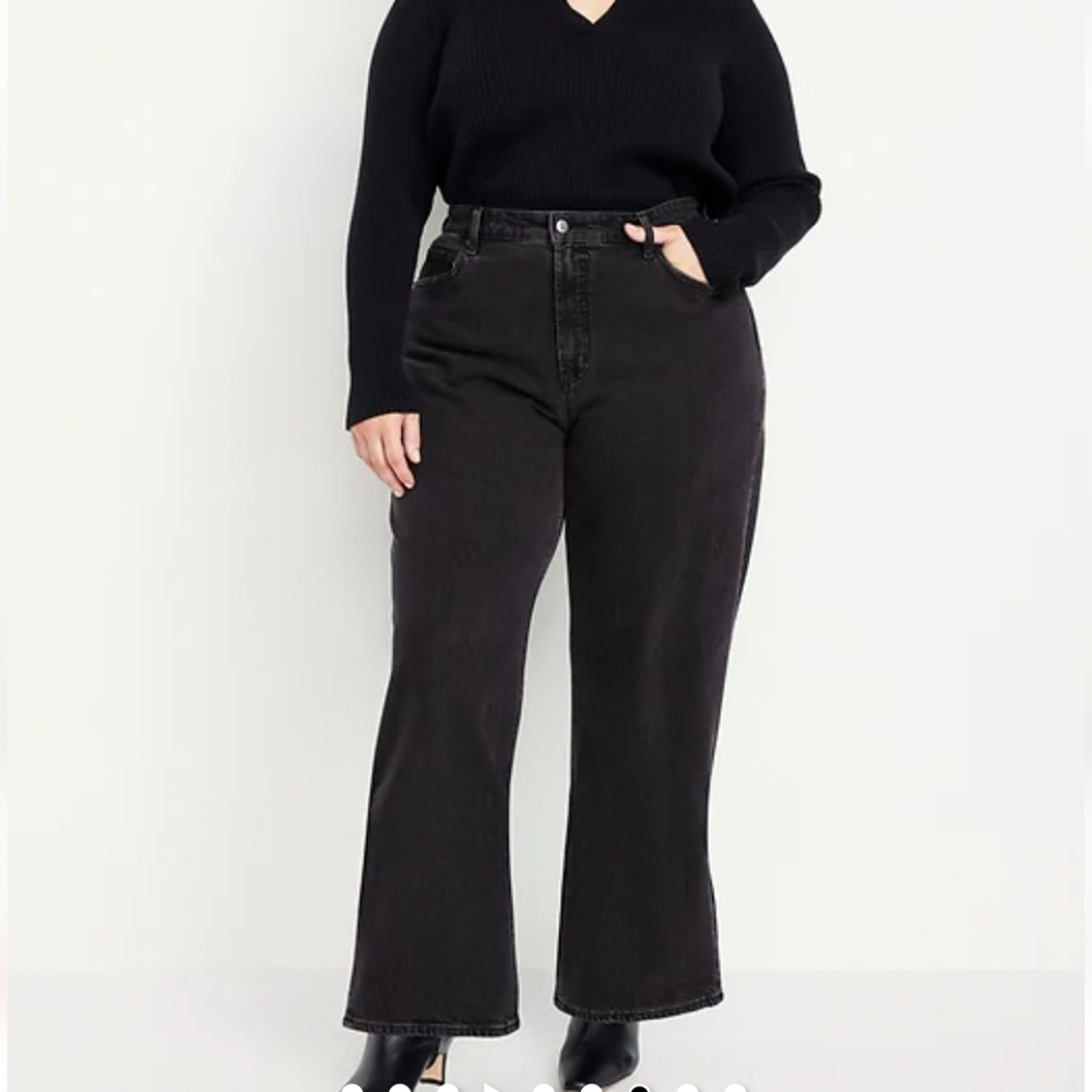 Old Navy Curvy Extra High-Waisted Wide-Leg Jeans Black Wash 26W NWT
